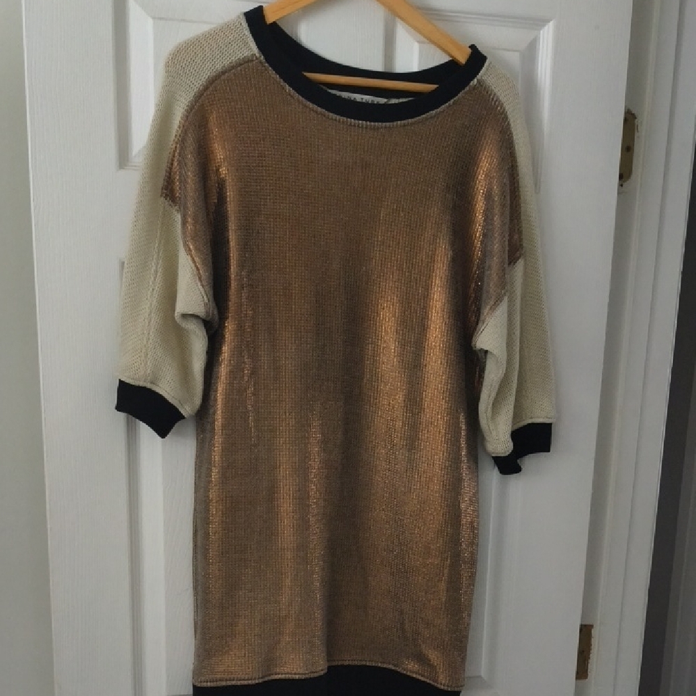 Metallic Gold and Cream Sweater Dress